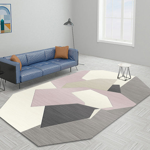 Ivory Irregular Bedroom Rug Novelty Color Block Pattern Area Rug Polyester Anti-Slip Backing Carpet