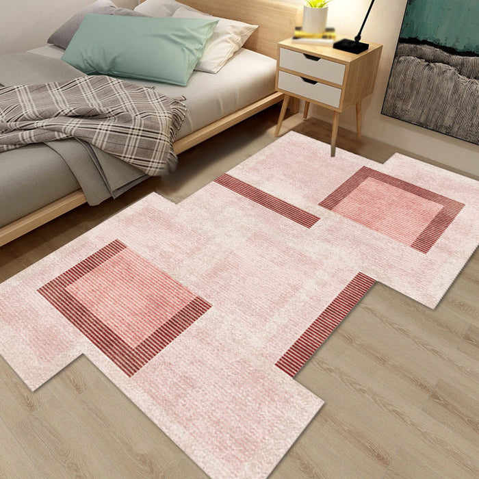 Novelty Living Room Irregular Rug in Pink Color Block Print Rug Polyester Stain-Resistant Area Rug