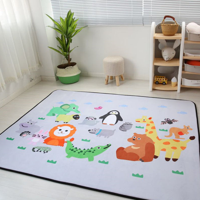 Kids Child's Room Rug in Pink and Blue Animal Penguin Giraffe Sheep Print Rug Wool Machine Washable Area Rug