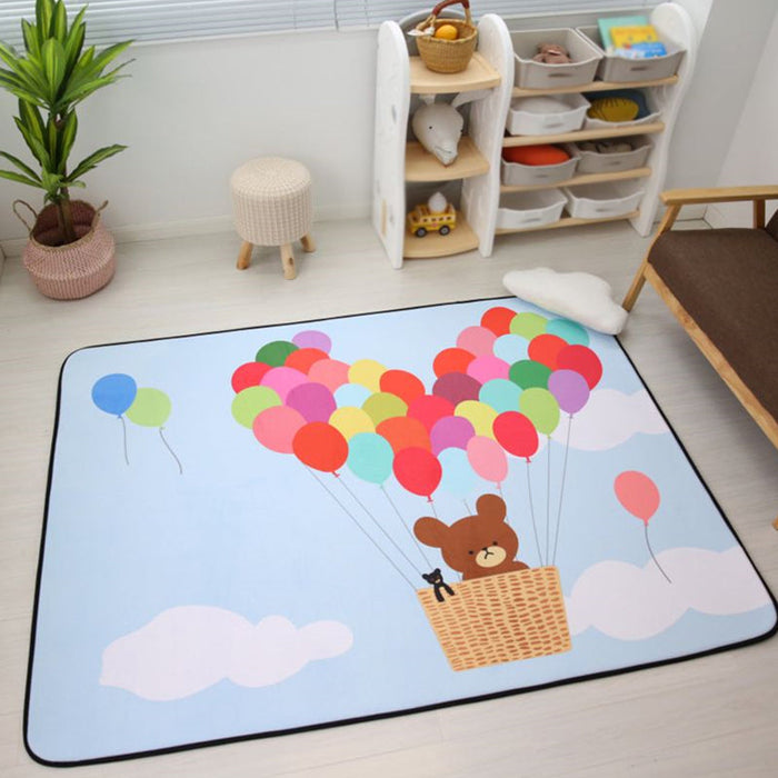 Kids Child's Room Rug in Blue and Yellow Fairy Tales Castle Balloon Fireworks Print Rug Woolen Pet Friendly Area Rug