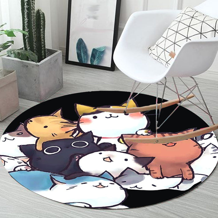 Kids Child's Room Rug in Black and White Animal Cats Print Rug Polyester Anti-Slip Backing Area Rug