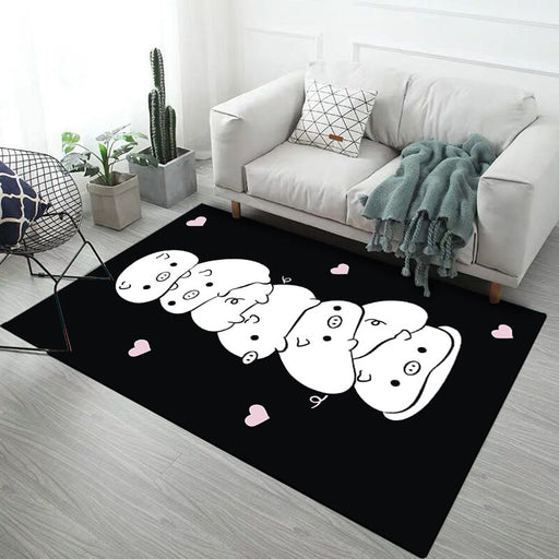 Kids Child's Room Rug in Black and Pink Animal Chicken Unicorn Pig Print Rug Polyester Anti-Slip Area Rug