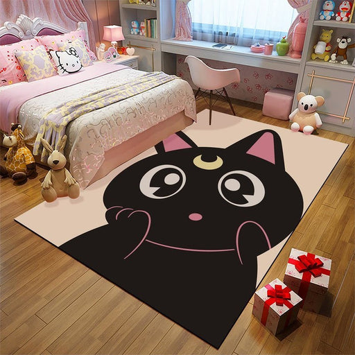 Kids Child's Room Rug in Black and Pink Animal Chicken Unicorn Pig Print Rug Polyester Anti-Slip Area Rug