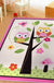 Kids Child's Room Rug in Pink and Green Animal Owl Floral Tree Print Rug Polyester Stain-Resistant Area Rug