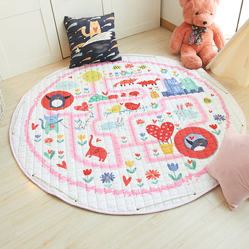 Grey and Pink Nursery Rug Kids Cars & Roads House Heart Pattern Area Rug Polyester Stain-Resistant Carpet