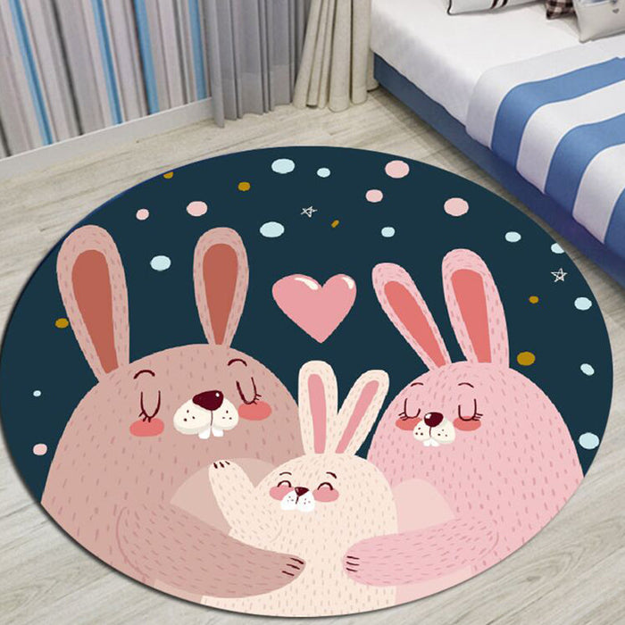 Kids Bedroom Rug in Black and Blue Animal Pig Rabbit Jellyfish Print Rug Polyester Stain-Resistant Area Rug