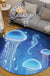 Kids Bedroom Rug in Black and Blue Animal Pig Rabbit Jellyfish Print Rug Polyester Stain-Resistant Area Rug