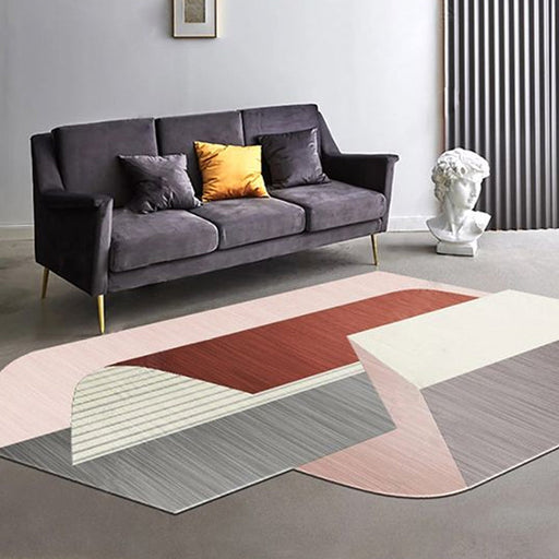 Novelty Living Room Irregular Rug Multicolor Color Block Print Rug Polyester Non-Slip Backing Area Rug