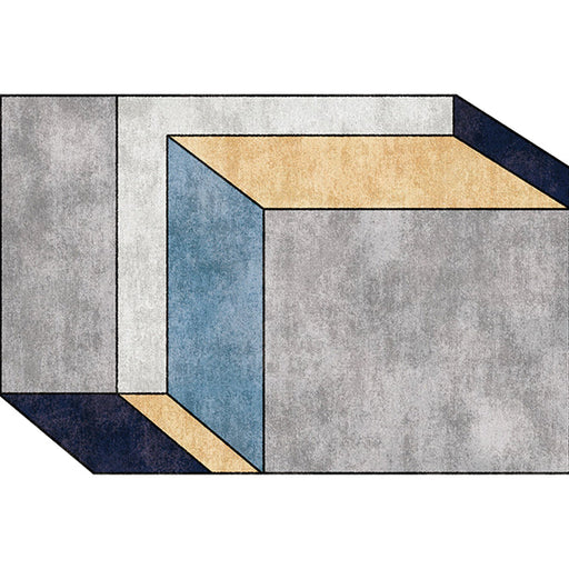 Novelty Living Room Irregular Rug in Grey Color Block Cubic Print Rug Polyester Machine Washable Area Rug