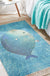 Blue Nursery Rug Kids Animal Fish Pattern Area Rug Cotton and Linen Washable Carpet with Fringe