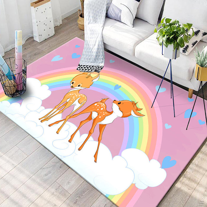 Black and Blue Nursery Rug Kids Animal Butterfly Deer Whale Pattern Area Rug Polyester Machine Washable Carpet