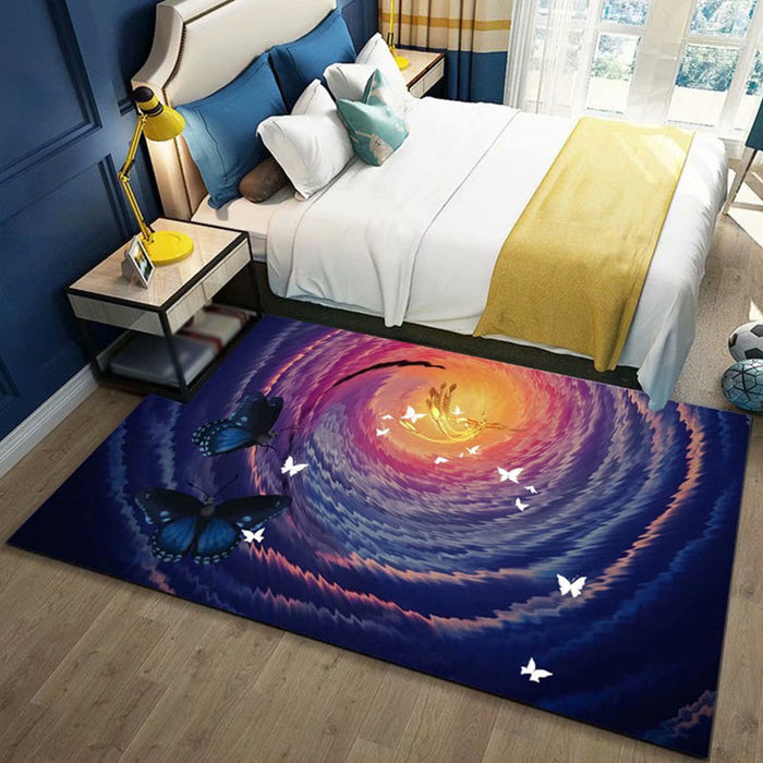 Black and Blue Nursery Rug Kids Animal Butterfly Deer Whale Pattern Area Rug Polyester Machine Washable Carpet