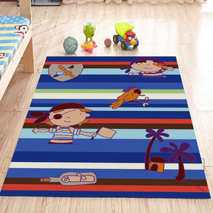 Pink and Blue Nursery Rug Kids Animal Bird Elephant Giraffe Pattern Area Rug Polyester Non-Slip Carpet