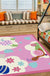 Pink and Blue Nursery Rug Kids Animal Bird Elephant Giraffe Pattern Area Rug Polyester Non-Slip Carpet