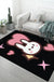 Black and Pink Nursery Rug Kids Animal Rabbit Heart Pattern Area Rug Polyester Stain-Resistant Carpet