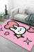 Black and Pink Nursery Rug Kids Animal Rabbit Heart Pattern Area Rug Polyester Stain-Resistant Carpet