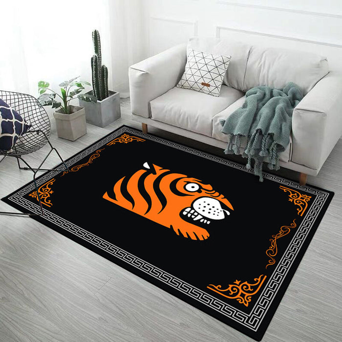 Kids Child's Room Rug in Black and Pink Animal Tiger Elephant Pig Print Rug Polyester Stain-Resistant Area Rug