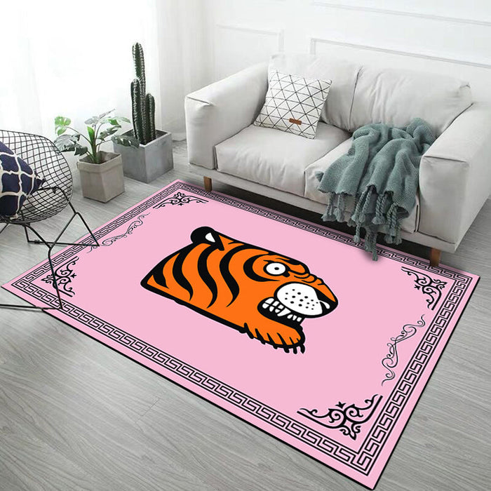 Kids Child's Room Rug in Black and Pink Animal Tiger Elephant Pig Print Rug Polyester Stain-Resistant Area Rug