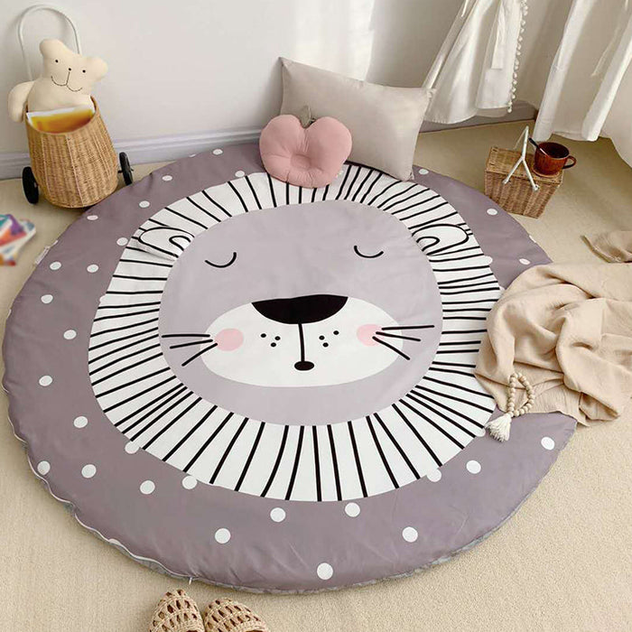 Kids Child's Room Rug in Grey Animal Sheep Rabbit Panda Print Rug Cotton Stain-Resistant Area Rug