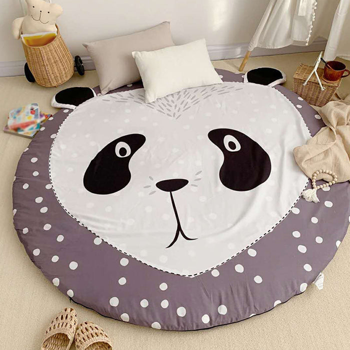 Kids Child's Room Rug in Grey Animal Sheep Rabbit Panda Print Rug Cotton Stain-Resistant Area Rug