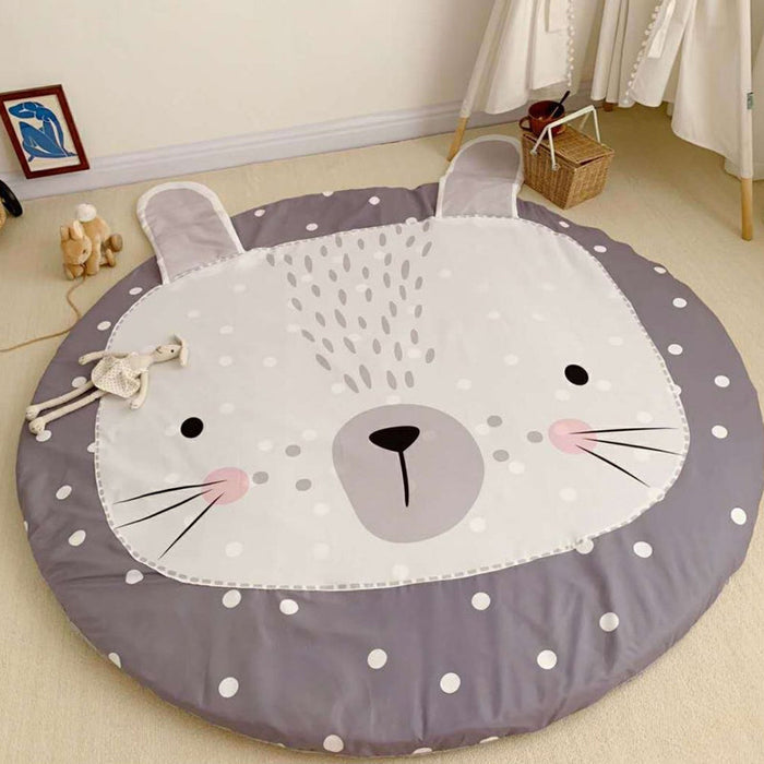 Kids Child's Room Rug in Grey Animal Sheep Rabbit Panda Print Rug Cotton Stain-Resistant Area Rug