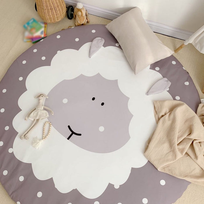 Kids Child's Room Rug in Grey Animal Sheep Rabbit Panda Print Rug Cotton Stain-Resistant Area Rug