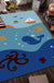 Blue and Black Nursery Rug Kids Fairy Tales Whale Ocean Pencil Pattern Area Rug Polyester Washable Carpet