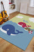 Blue and Black Nursery Rug Kids Fairy Tales Whale Ocean Pencil Pattern Area Rug Polyester Washable Carpet