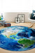 Blue Nursery Rug Kids Outer Space Planet Galaxy Plane Pattern Area Rug Polyester Anti-Slip Carpet