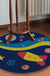 Blue Nursery Rug Kids Outer Space Planet Galaxy Plane Pattern Area Rug Polyester Anti-Slip Carpet