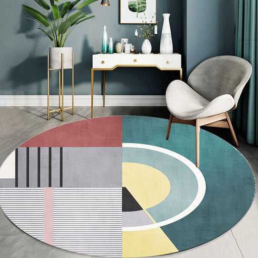 Grey and Green Irregular Rug Bedroom Novelty Color Block Pattern Area Rug Polyester Anti-Slip Backing Carpet