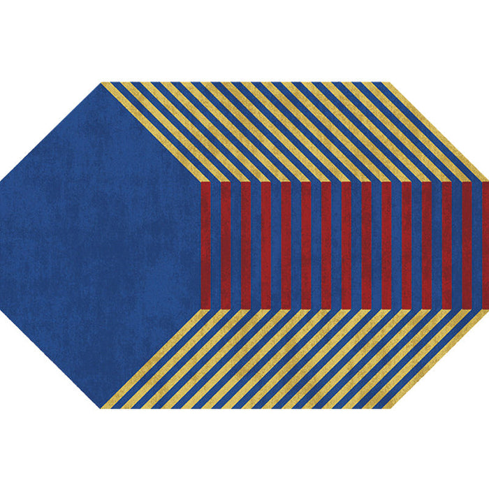 Blue Irregular Bedroom Rug Novelty Color Block Stripe Pattern Area Rug Polyester Stain-Resistant Carpet