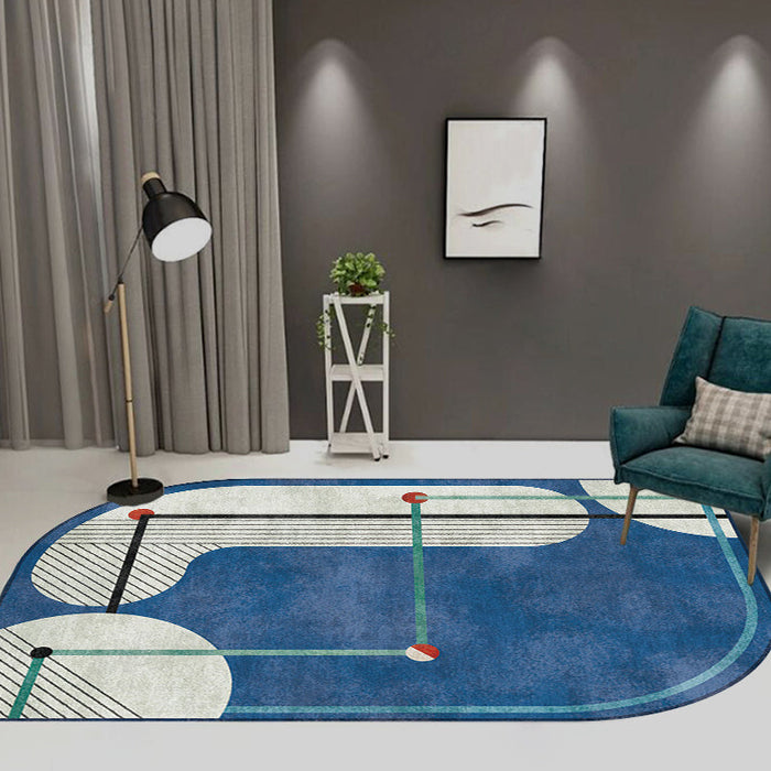 Blue and Green Irregular Rug Bedroom Novelty Color Block Stripe Dots Pattern Area Rug Polyester Anti-Slip Carpet