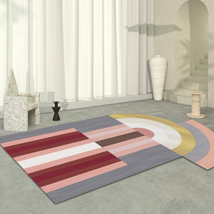 Red and Grey Irregular Rug Bedroom Novelty Color Block Pattern Area Rug Polyester Non-Slip Backing Carpet