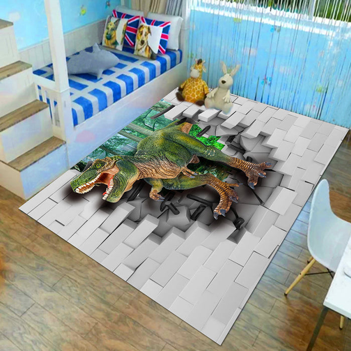 Kids Child's Room Rug in Brown and Green Animal Lion Elephant Deer Print Rug Polyester Non-Slip Area Rug