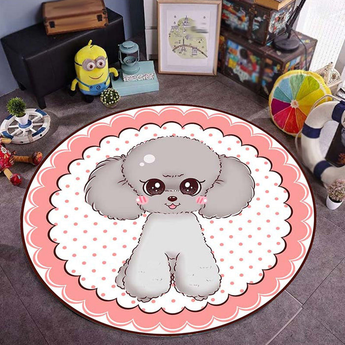 Pink and Red Nursery Rug Kids Animal Dog Pattern Area Rug Polyester Non-Slip Backing Carpet