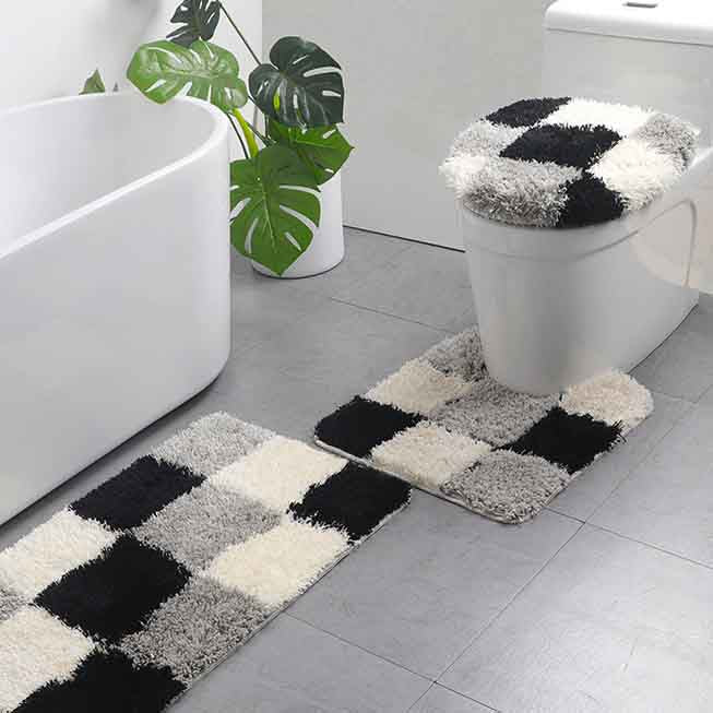 Feblilac Blue/Black/Green/Red/Brown/Purple and White Checkerboard Pattern Ultra Soft Bathroom Rug Set