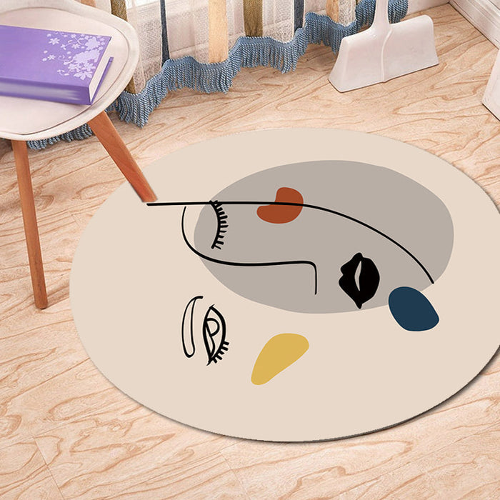 Ivory Irregular Bedroom Rug Novelty Abstract Face Pattern Area Rug Polyester Anti-Slip Backing Carpet