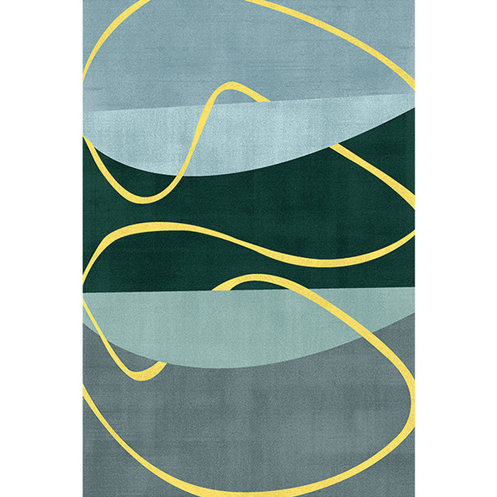 Blue and Green Abstract Rug Polyester Modernist Rug Washable Pet Friendly Area Rug for Living Room