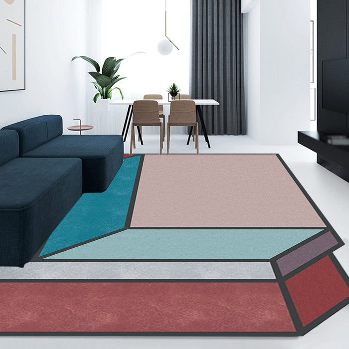 Novelty Living Room Irregular Rug Colorful Color Block Cuboid Print Rug Polyester Stain-Resistant Area Rug