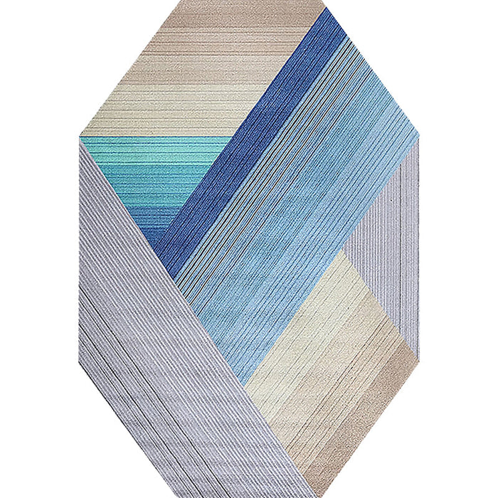 Blue Irregular Bedroom Rug Novelty Stripes Geometry Pattern Area Rug Polyester Anti-Slip Backing Carpet