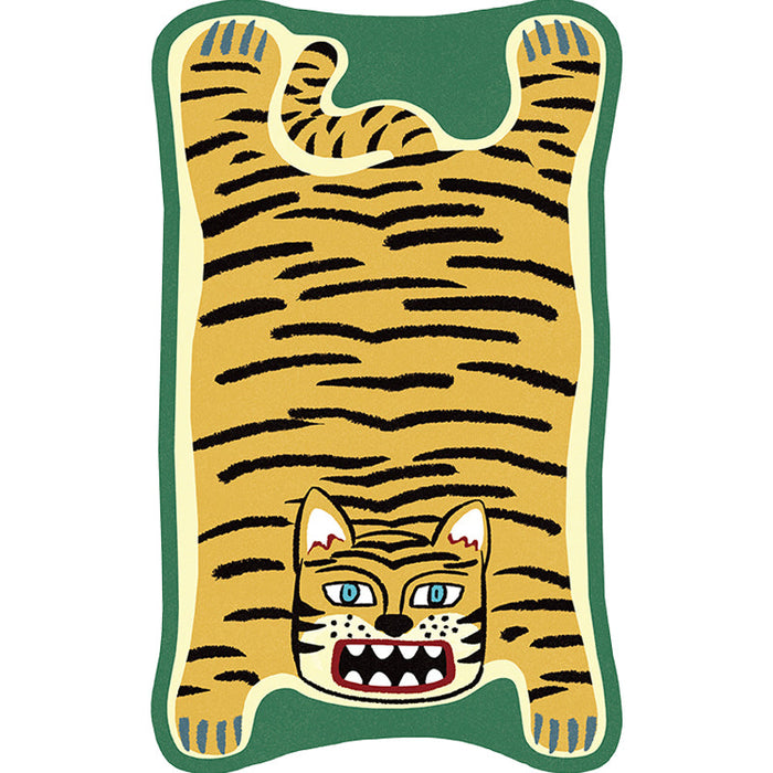 Yellow and Brown Irregular Rug Nursery Kids Animal Tiger Leopard Lion Pattern Area Rug Polyester Stain-Resistant Carpet