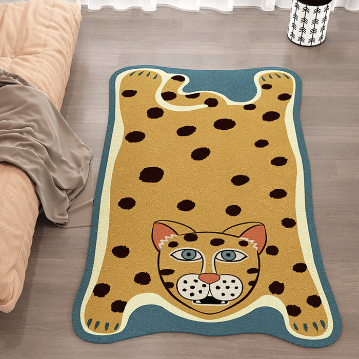 Yellow and Brown Irregular Rug Nursery Kids Animal Tiger Leopard Lion Pattern Area Rug Polyester Stain-Resistant Carpet