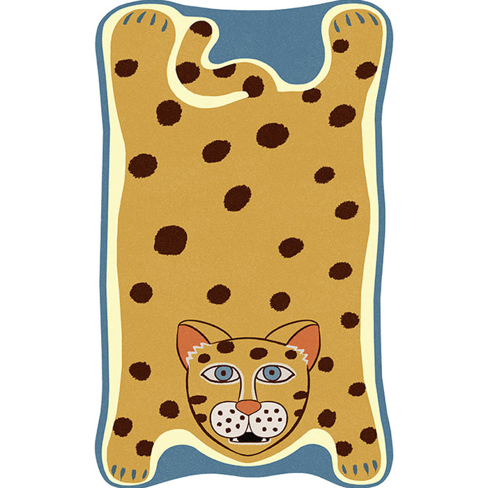 Yellow and Brown Irregular Rug Nursery Kids Animal Tiger Leopard Lion Pattern Area Rug Polyester Stain-Resistant Carpet