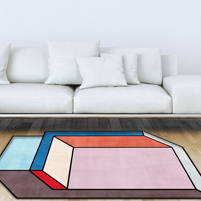 Novelty Living Room Irregular Rug Colorful Color Block Cubic Print Rug Polyester Pet Friendly Area Rug