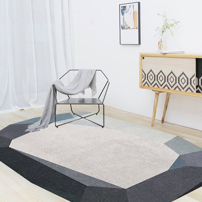 Grey and Blue Irregular Rug Bedroom Novelty Color Block Pattern Area Rug Polyester Washable Carpet