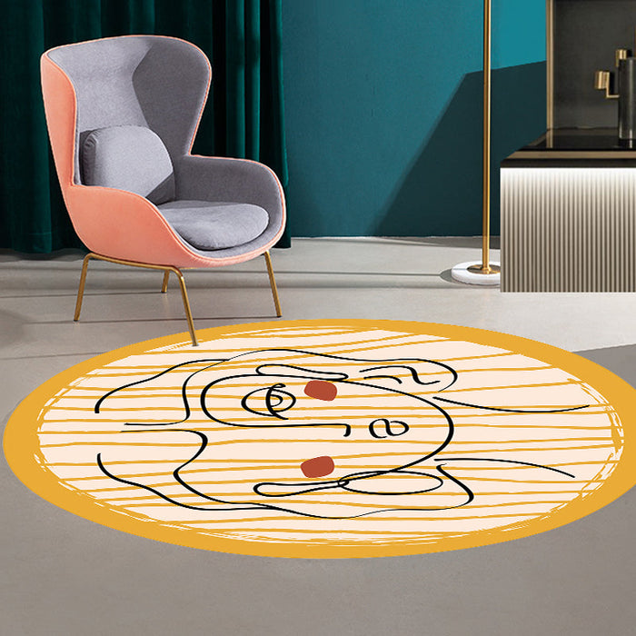 Novelty Living Room Irregular Rug in Yellow Abstract Maiden Print Rug Polyester Non-Slip Backing Area Rug