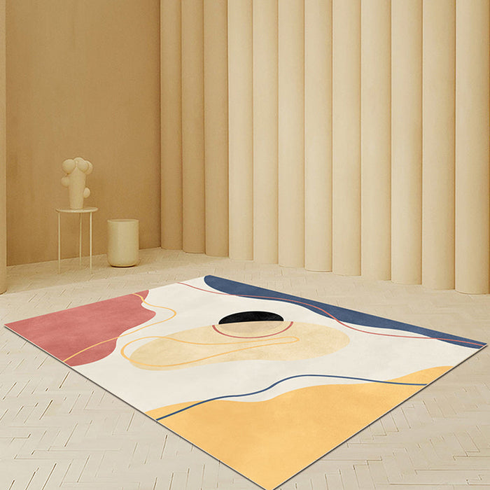 Beige Abstract Rug Polyester Modern Rug Non-Slip Backing Pet Friendly Area Rug for Living Room