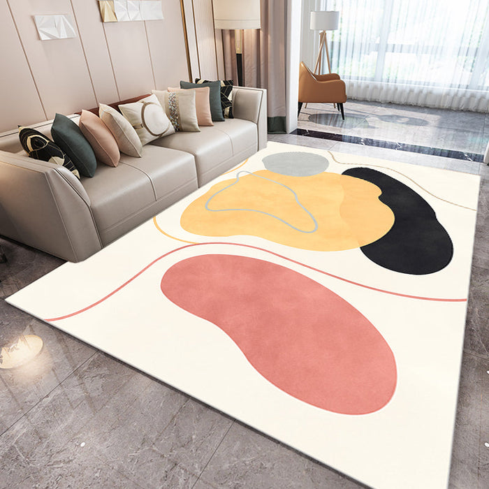 Beige Abstract Rug Polyester Modern Rug Non-Slip Backing Pet Friendly Area Rug for Living Room