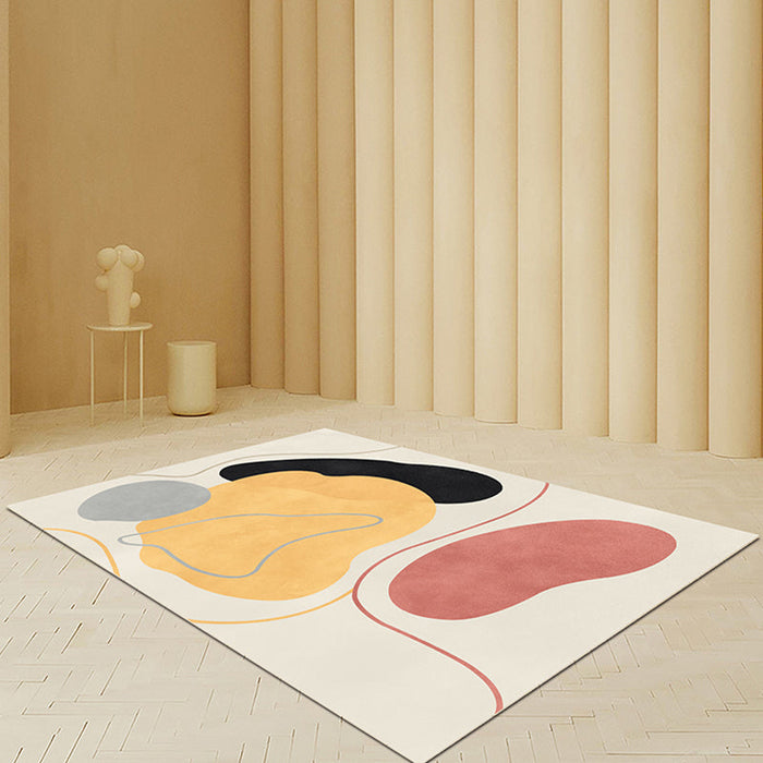 Beige Abstract Rug Polyester Modern Rug Non-Slip Backing Pet Friendly Area Rug for Living Room